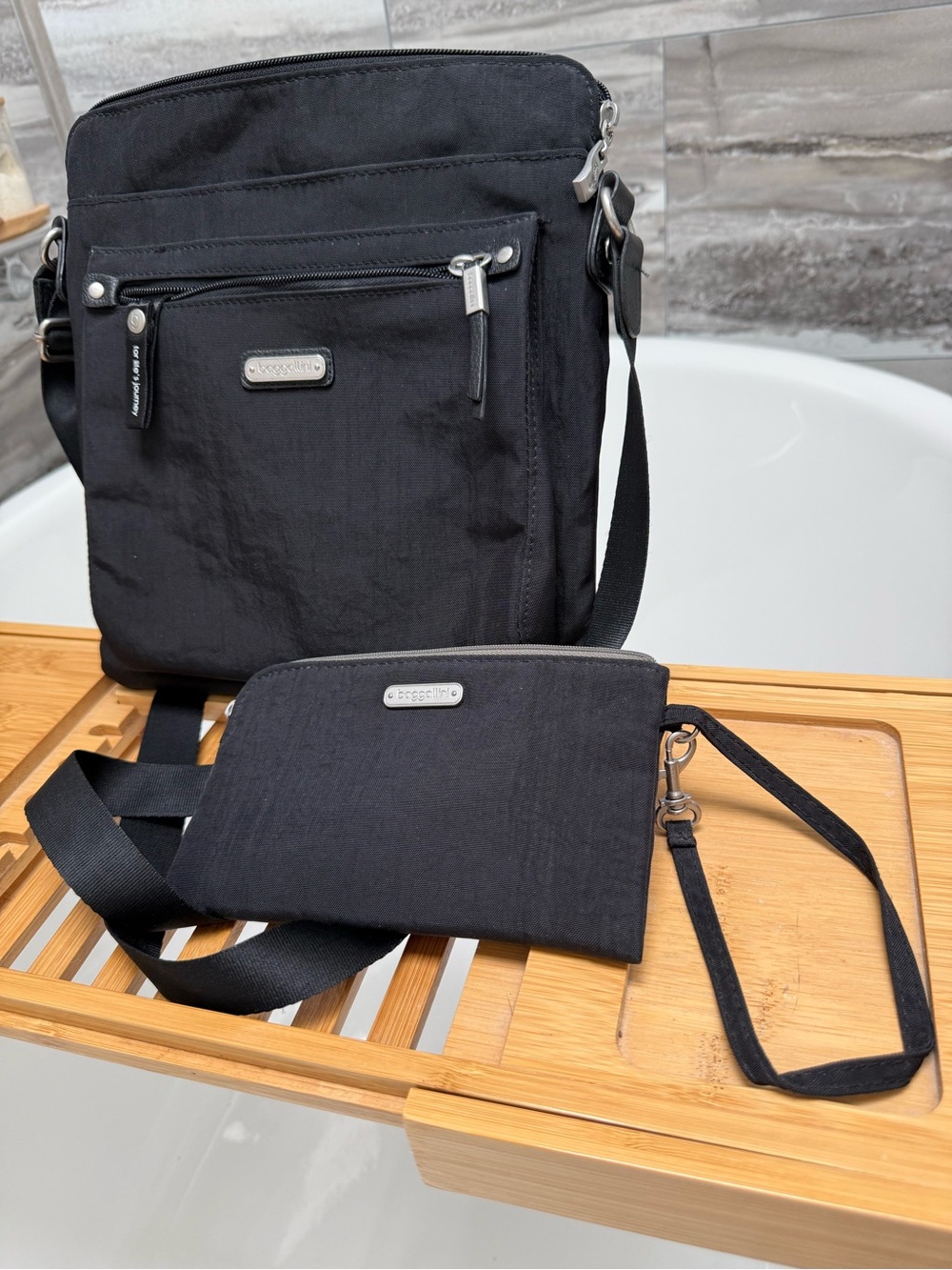Baggallini “Go Bag” crossbody purse with matching RFID wristlet wallet